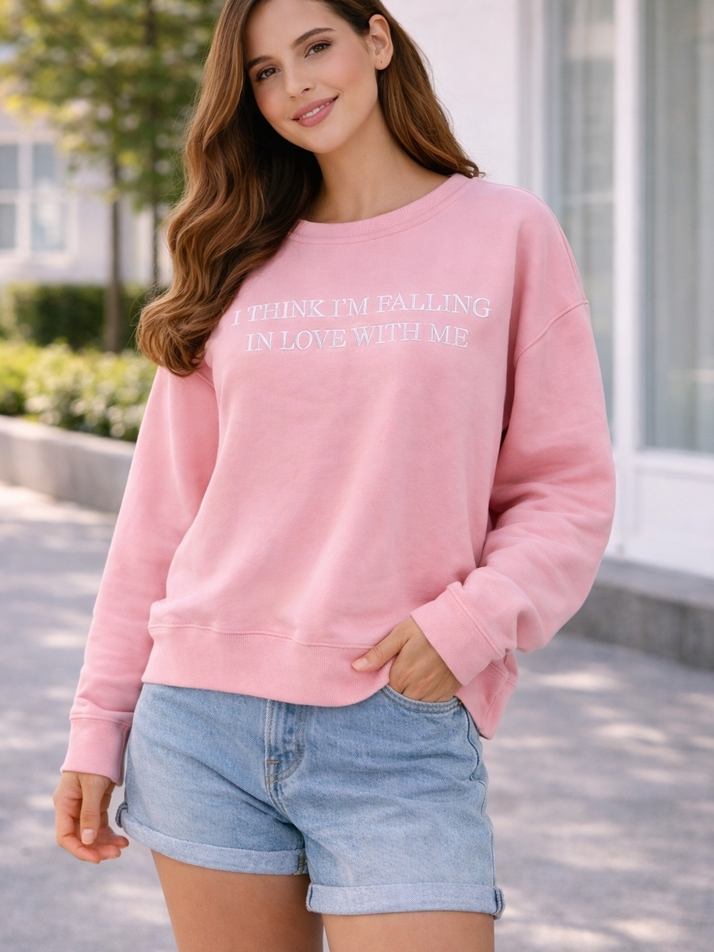 Women's Pink Crewneck Graphic Sweatshirt - Cozy Casual Top